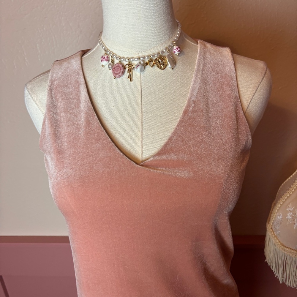 velour peachy pink blouse  white house black market sz xxs office holiday women - Picture 2 of 9